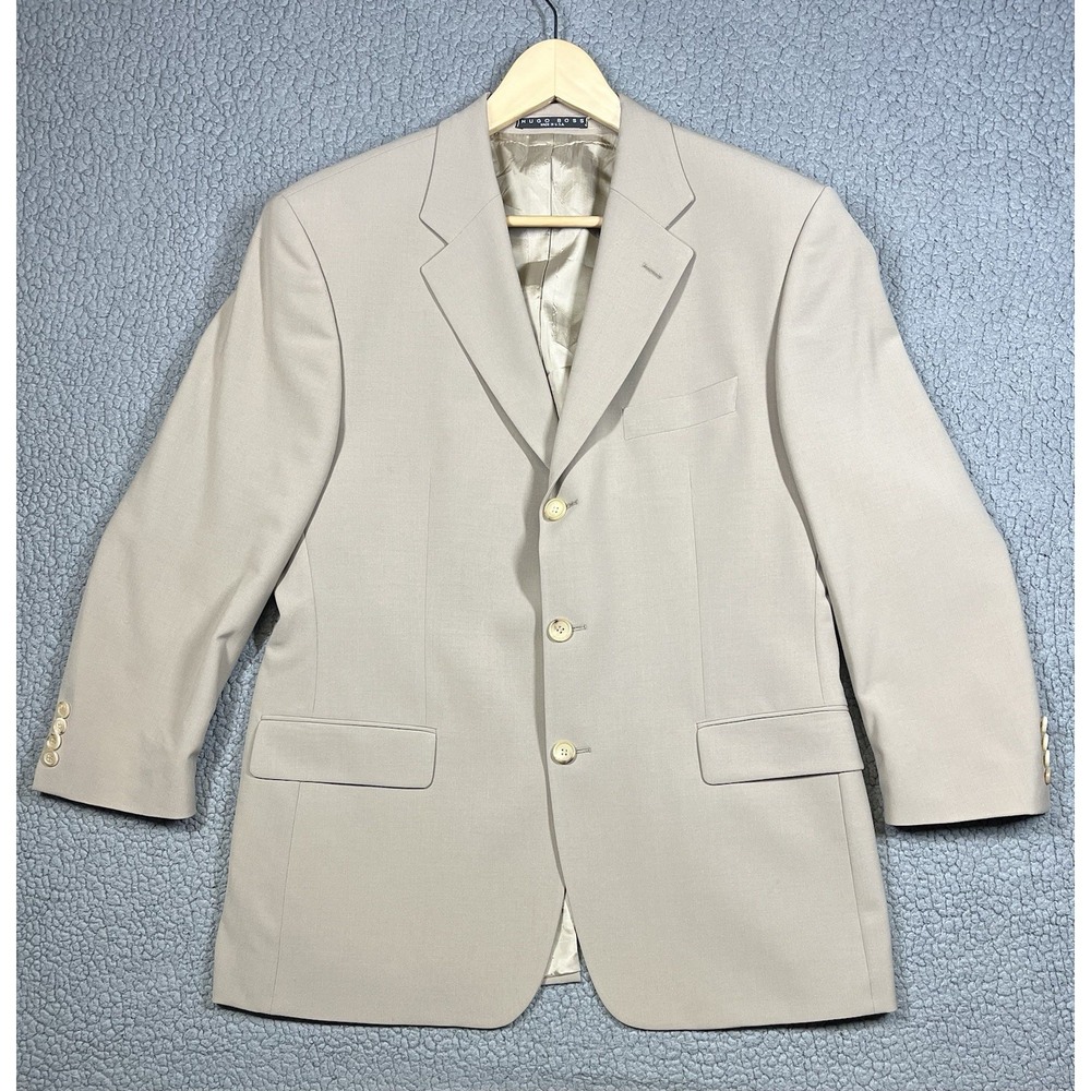 Hugo Boss Angelico Lucca Blazer Suit Jacket Wool USA Mens Beige Size 42S
